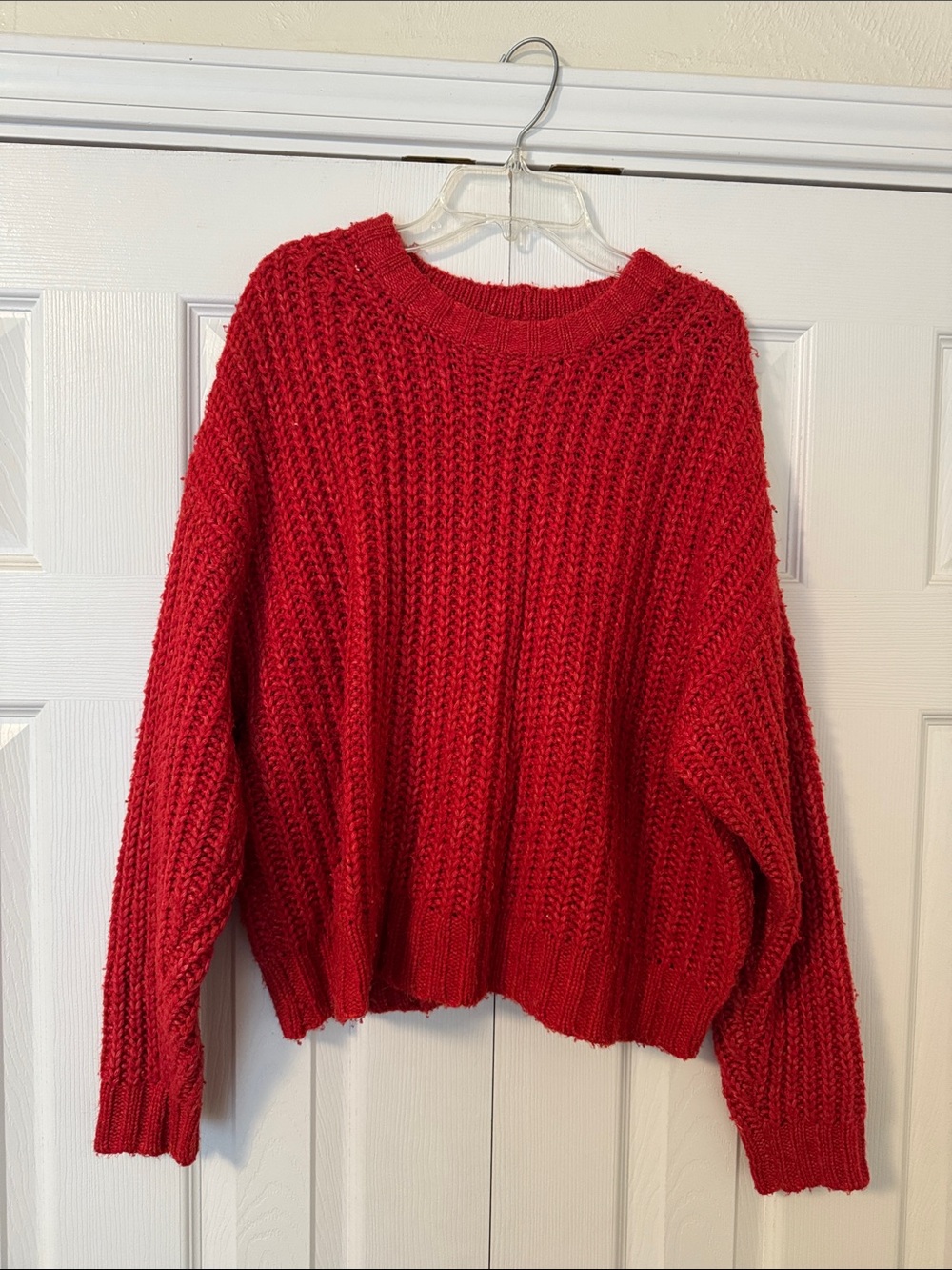 American Eagle Outfitters Red Chunky Knit Crewneck Sweater